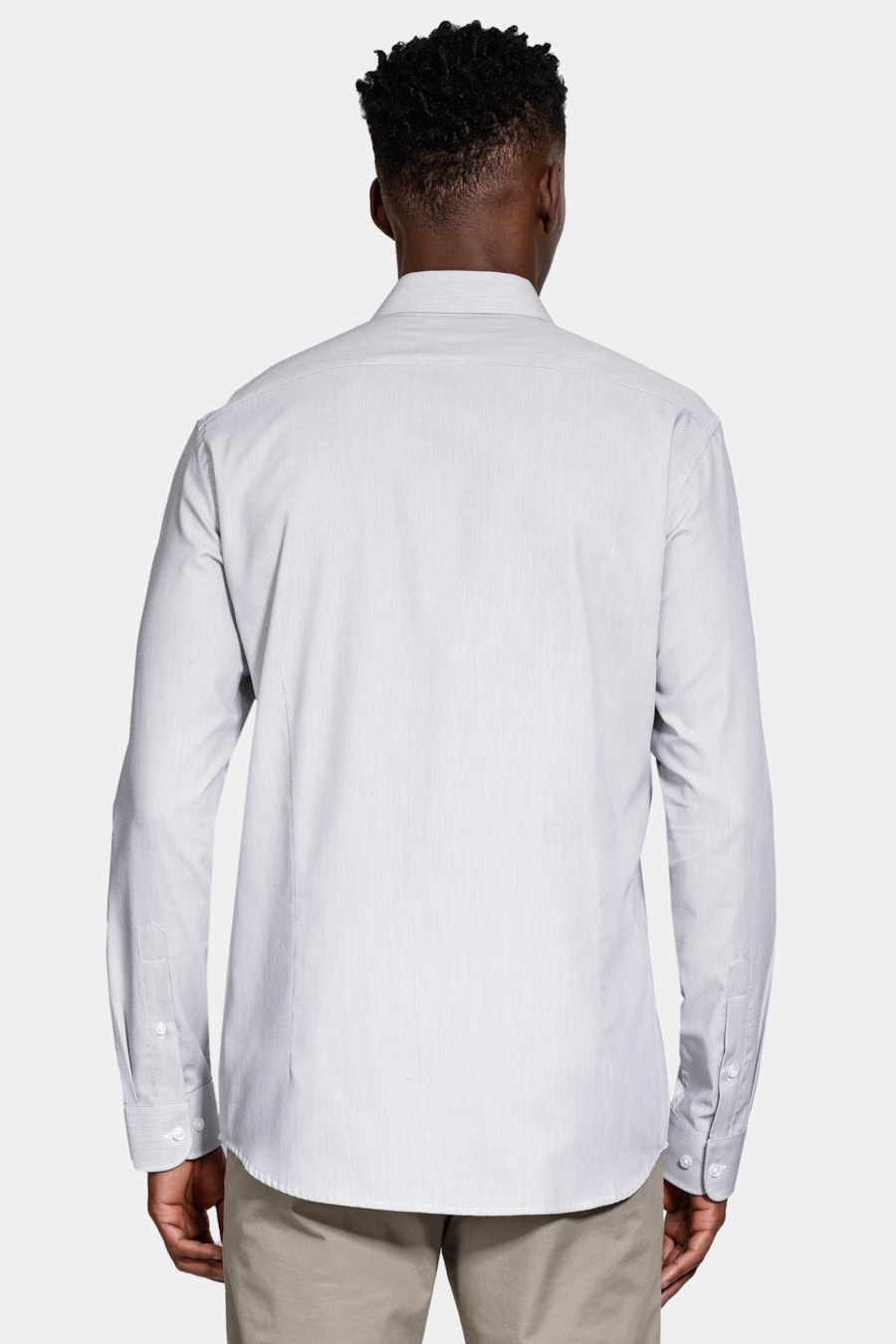 Camisa Slim Tricoline Maquinetada Manga Longa Cinza — foto 4 de 6