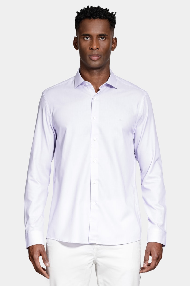 Camisa Slim Tricoline Maquinetada Manga Longa Lilas