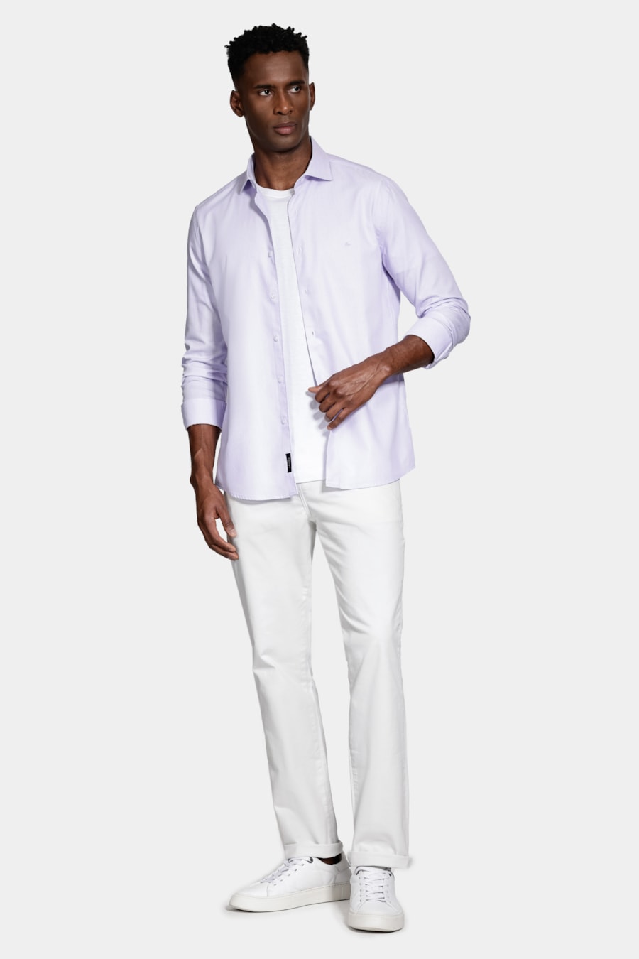 Camisa Slim Tricoline Maquinetada Manga Longa Lilas — foto 2 de 6