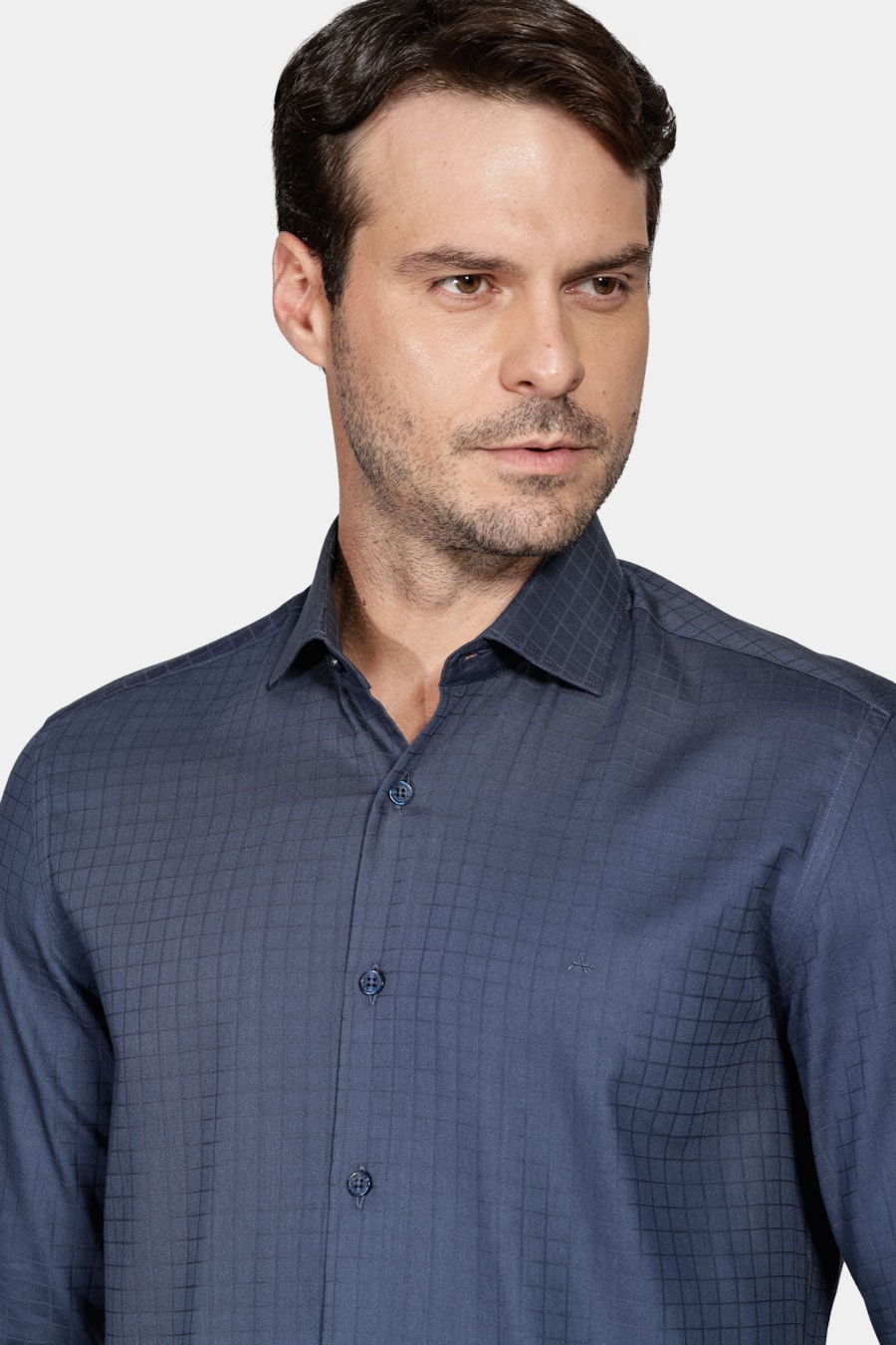 Camisa Slim Tricoline Maquinetada Marinho — foto 3 de 5