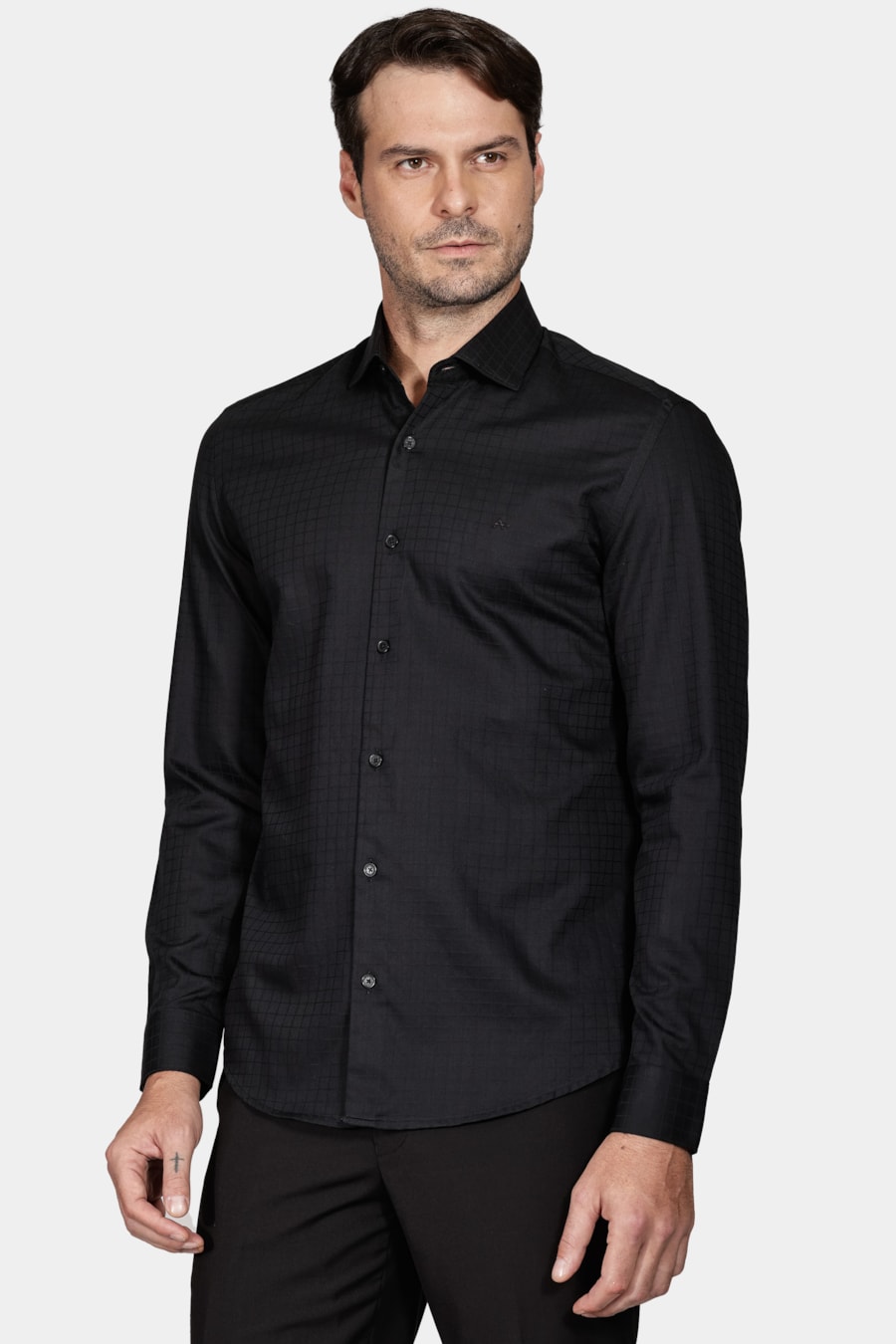 Camisa Slim Tricoline Maquinetada Preto — foto 1 de 5
