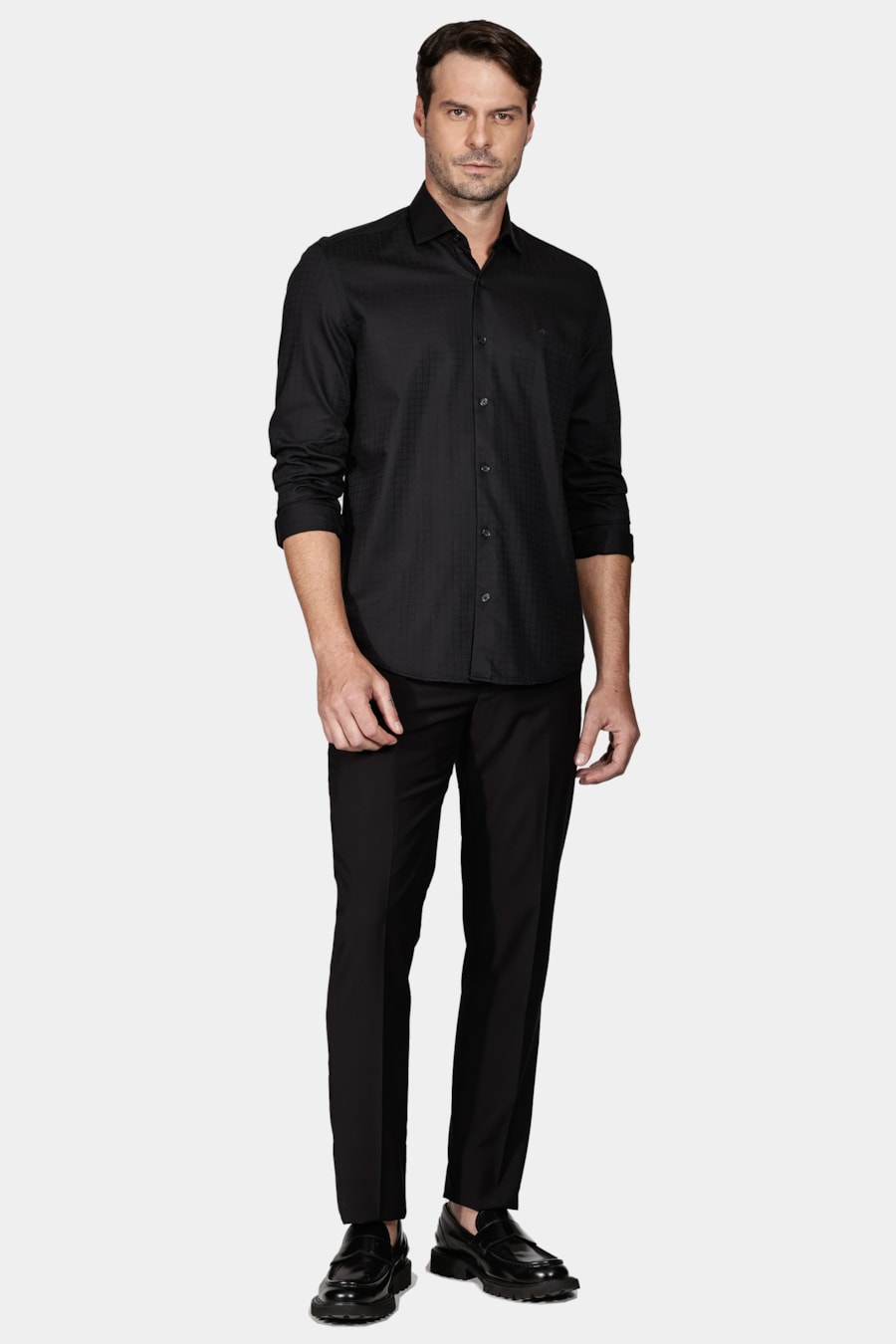 Camisa Slim Tricoline Maquinetada Preto — foto 2 de 5