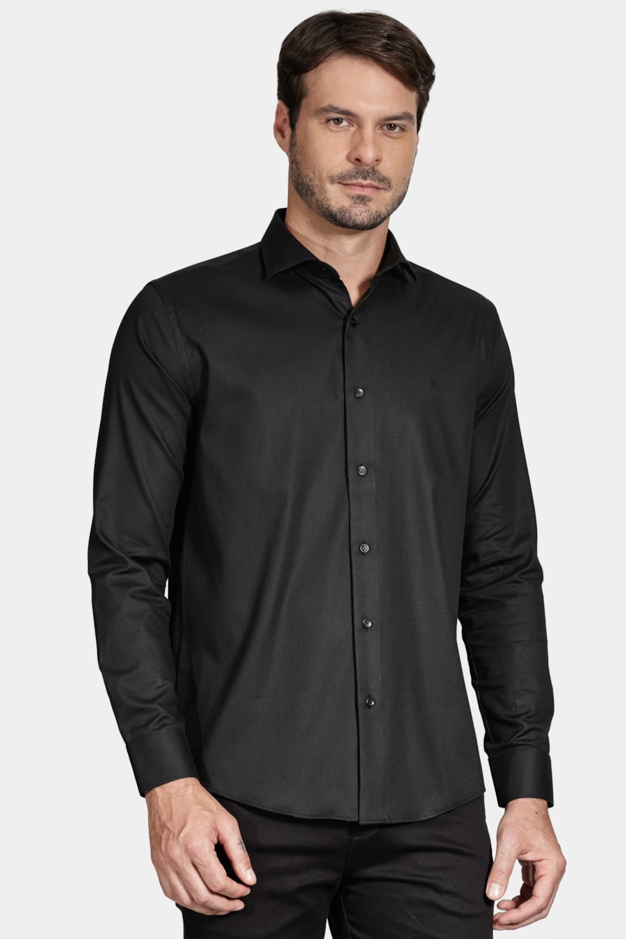 Camisa Slim Tricoline Maquinetada Preto — foto 1 de 5