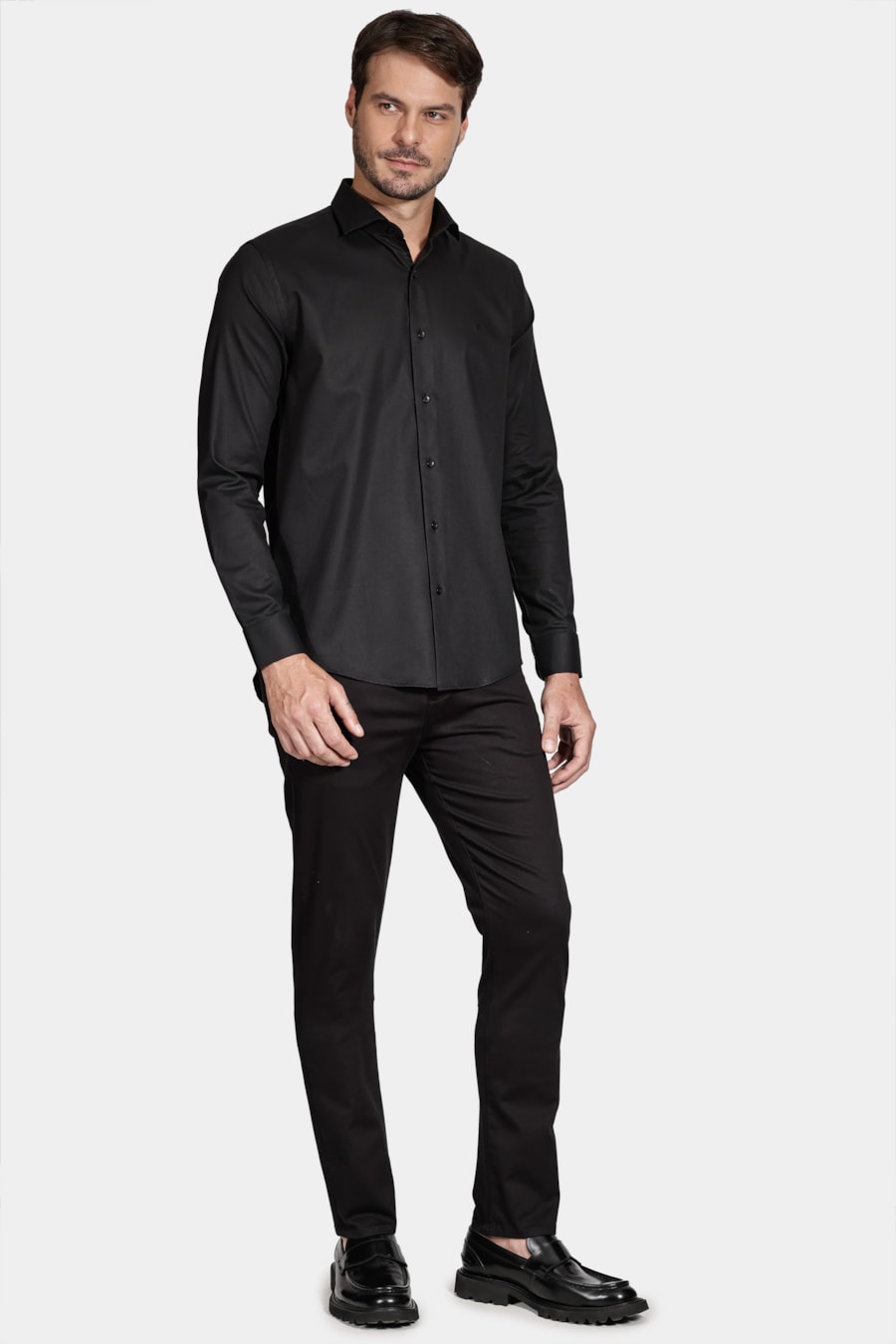 Camisa Slim Tricoline Maquinetada Preto — foto 2 de 5