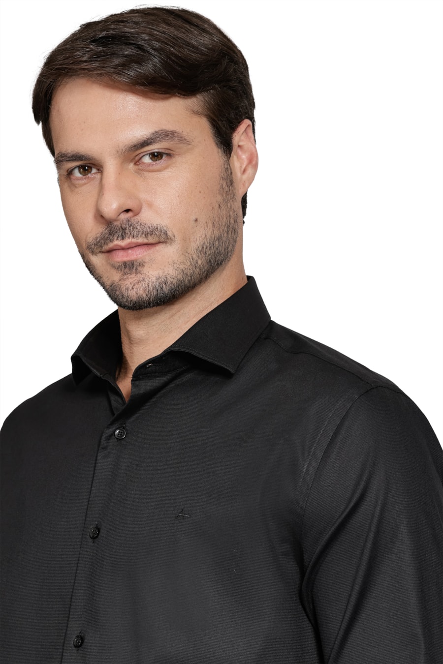 Camisa Slim Tricoline Maquinetada Preto — foto 3 de 5