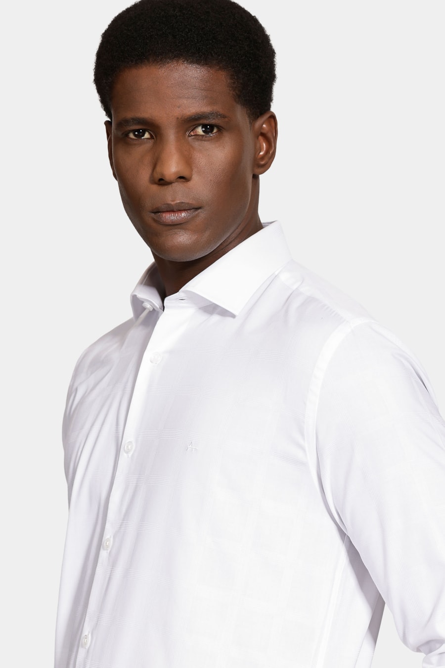 Camisa Slim Tricoline Maquinetada Xadrez Branco — foto 3 de 6