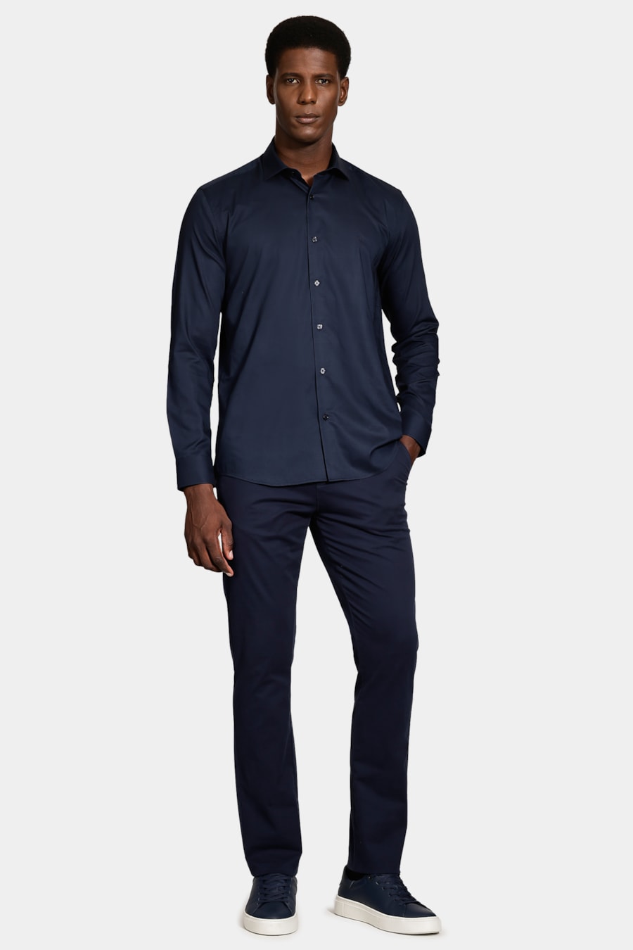 Camisa Slim Tricoline Maquinetada Xadrez Marinho — foto 2 de 6