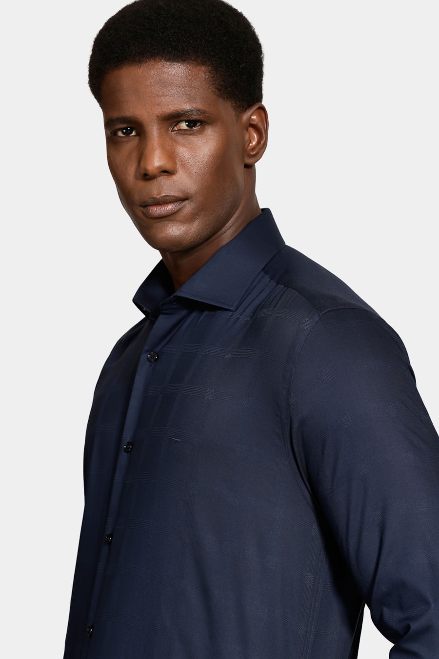 Camisa Slim Tricoline Maquinetada Xadrez Marinho — foto 3 de 6