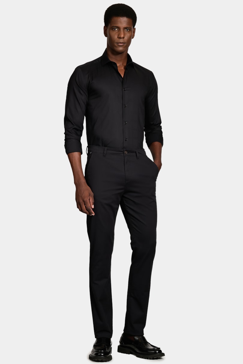Camisa Slim Tricoline Maquinetada Xadrez Preto