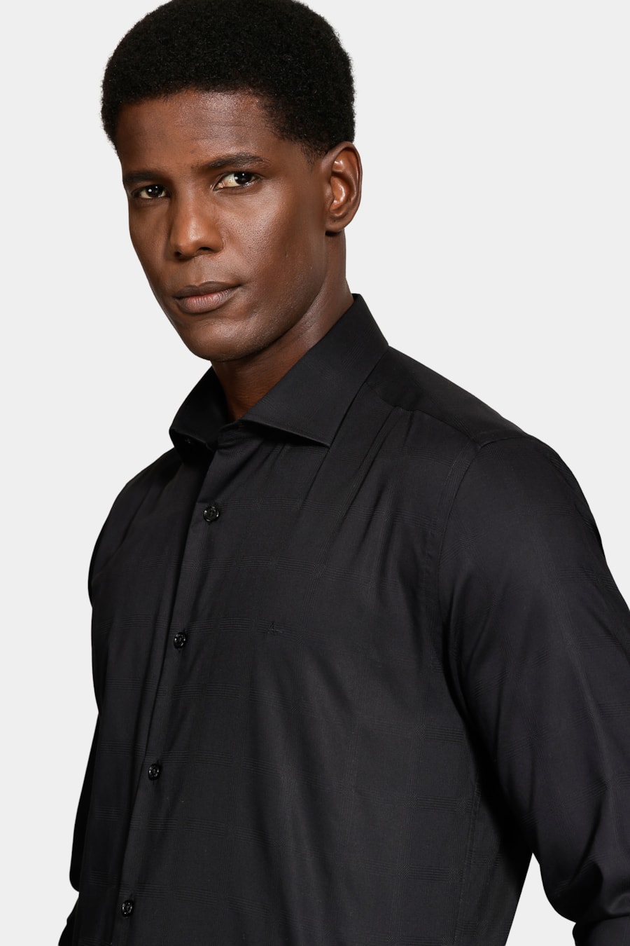Camisa Slim Tricoline Maquinetada Xadrez Preto — foto 3 de 6
