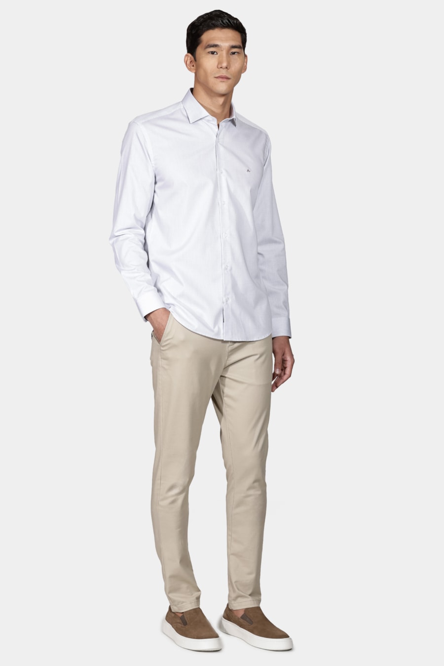 Camisa Slim Tricoline Xadrez Cinza — foto 2 de 5