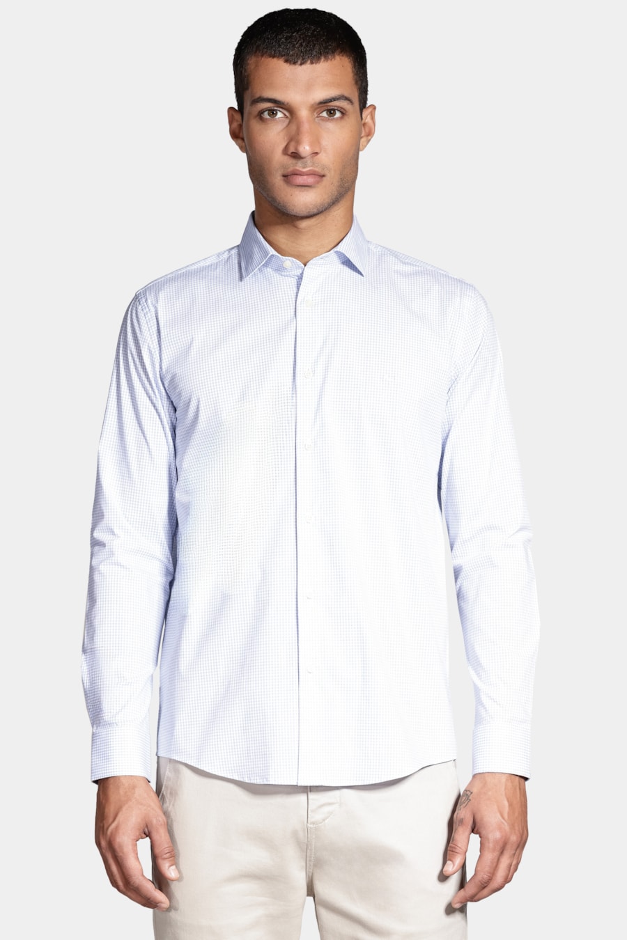 Camisa Slim Xadrez Clássico Branco Com Azul — foto 1 de 6