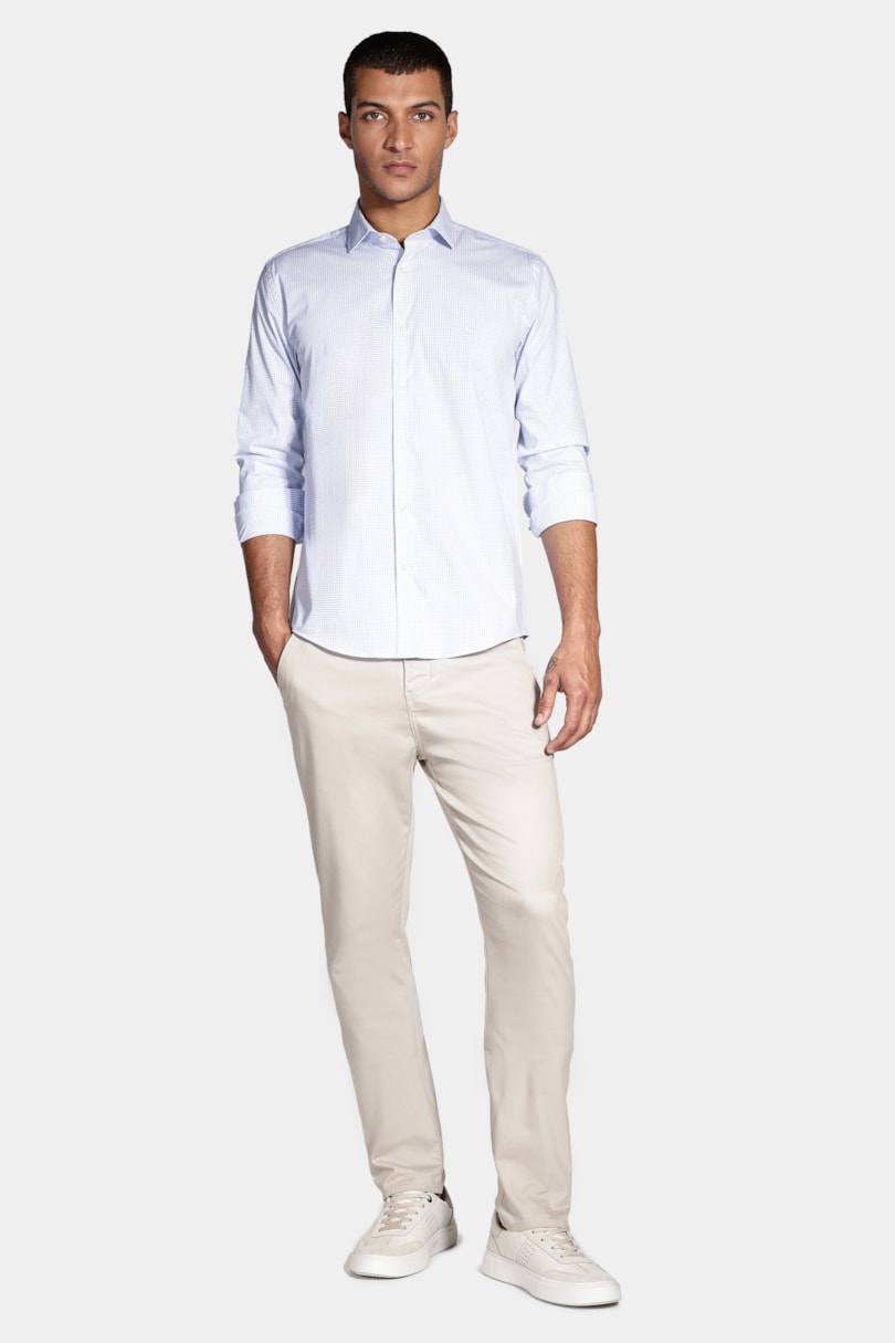 Camisa Slim Xadrez Clássico Branco Com Azul