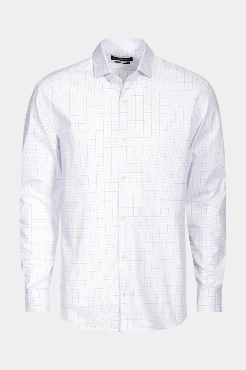 Camisa Slim Xadrez Clássico Branco Com Azul Claro