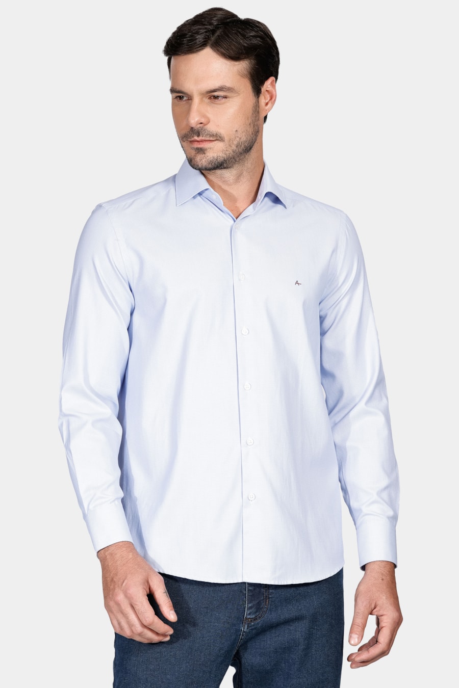 Camisa Social Regular Tricoline Maquinetado Azul Claro — foto 1 de 5