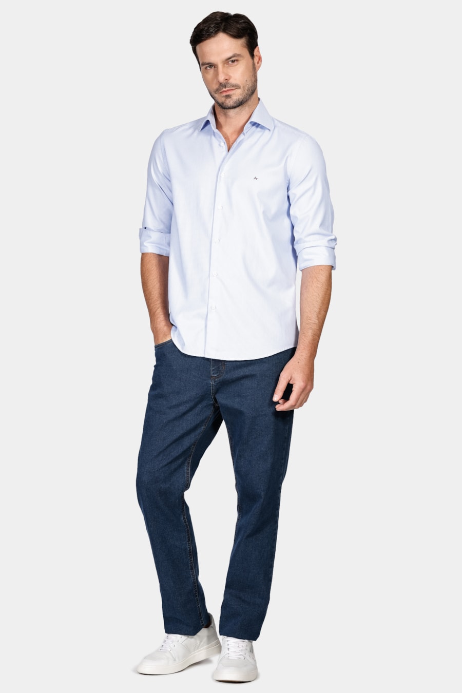Camisa Social Regular Tricoline Maquinetado Azul Claro — foto 2 de 5