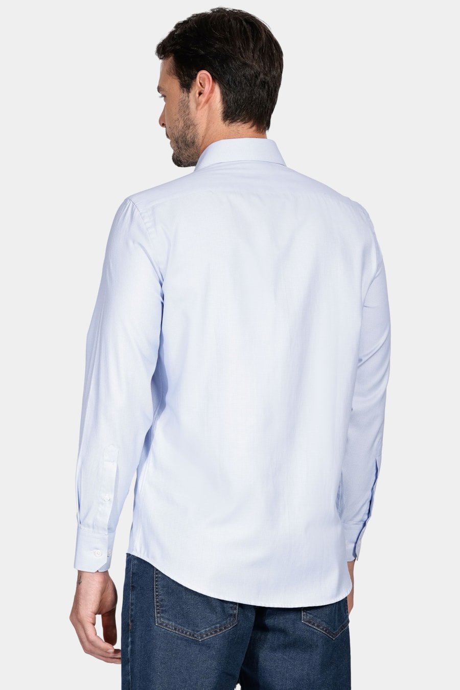 Camisa Social Regular Tricoline Maquinetado Azul Claro — foto 4 de 5