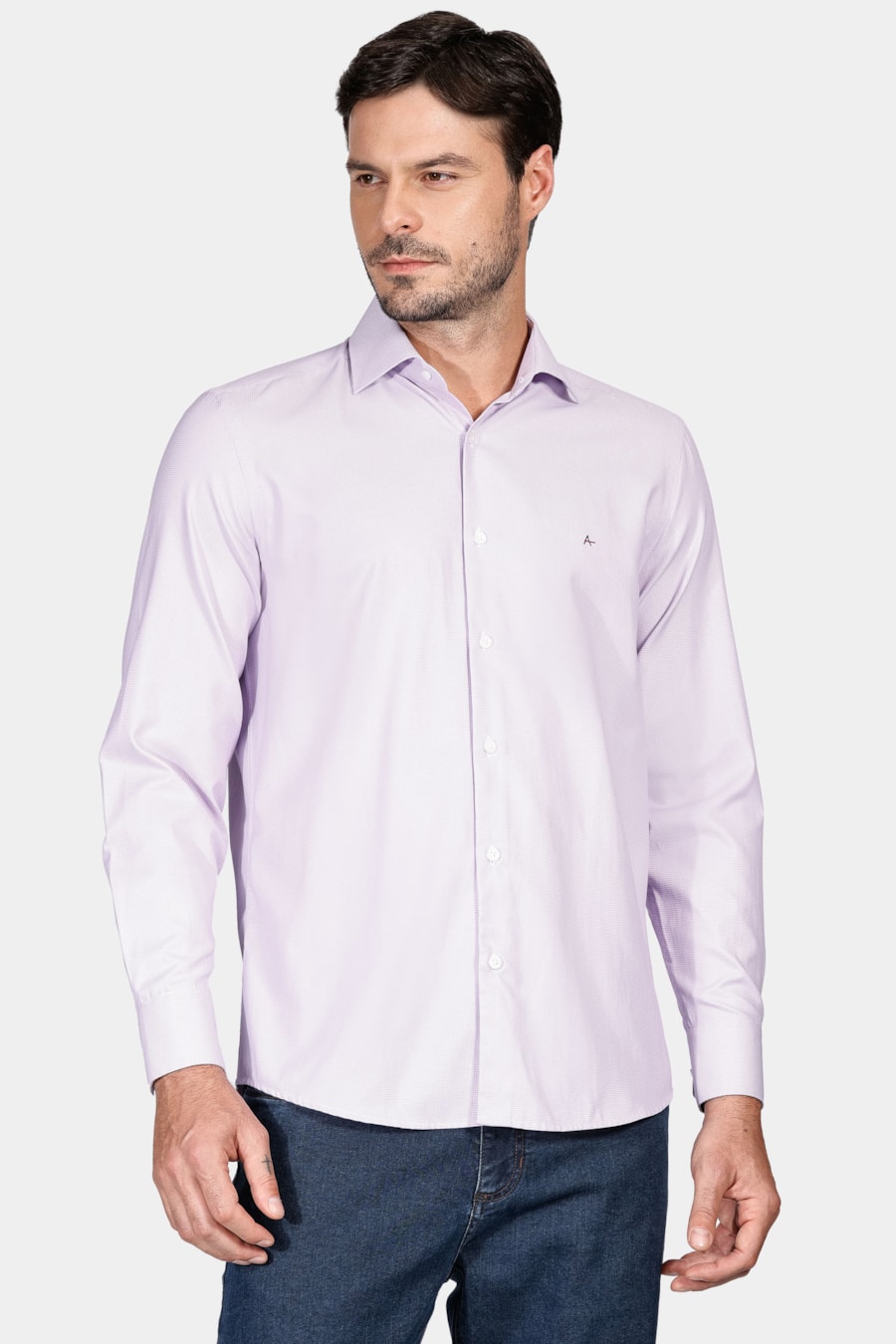 Camisa Social Regular Tricoline Maquinetado Lilás — foto 1 de 6