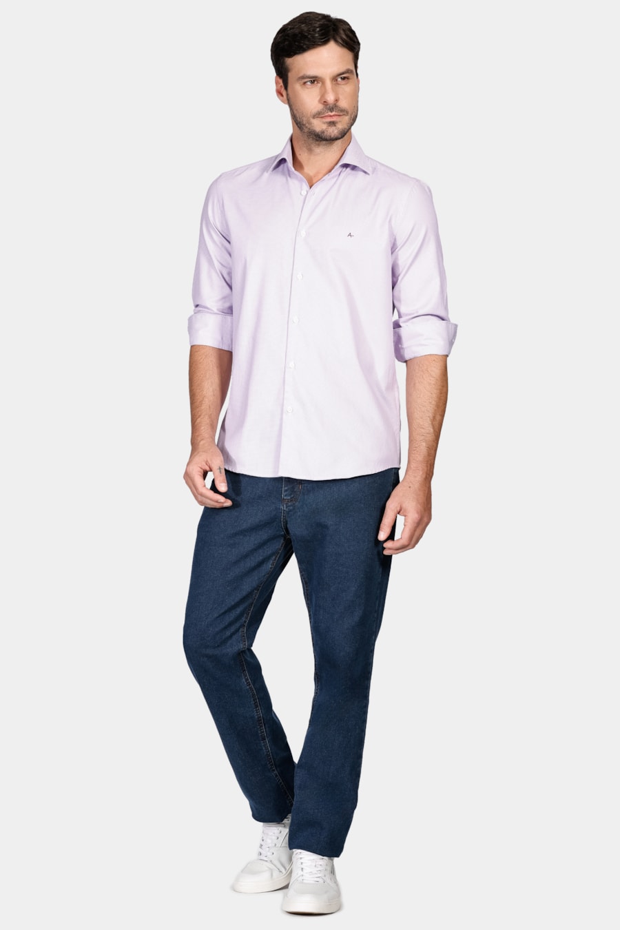 Camisa Social Regular Tricoline Maquinetado Lilás — foto 2 de 6