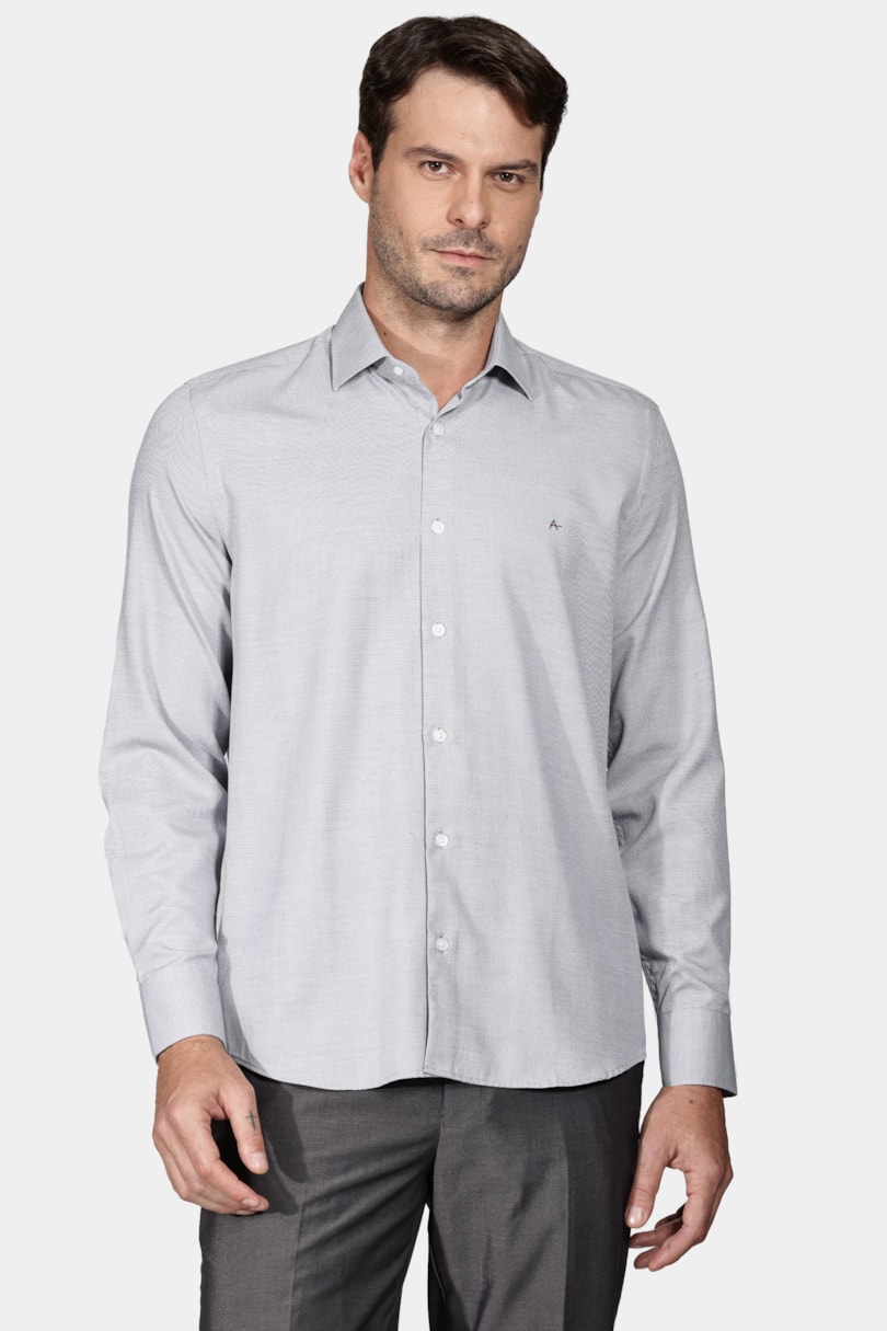 Camisa Social Slim Maquinetada Mista (Não Ativar) Cinza