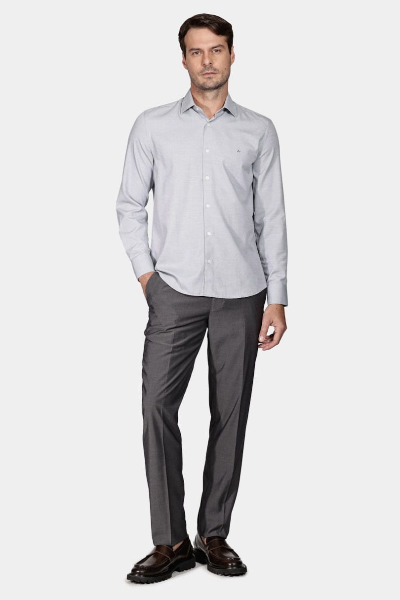 Camisa Social Slim Maquinetada Mista (Não Ativar) Cinza