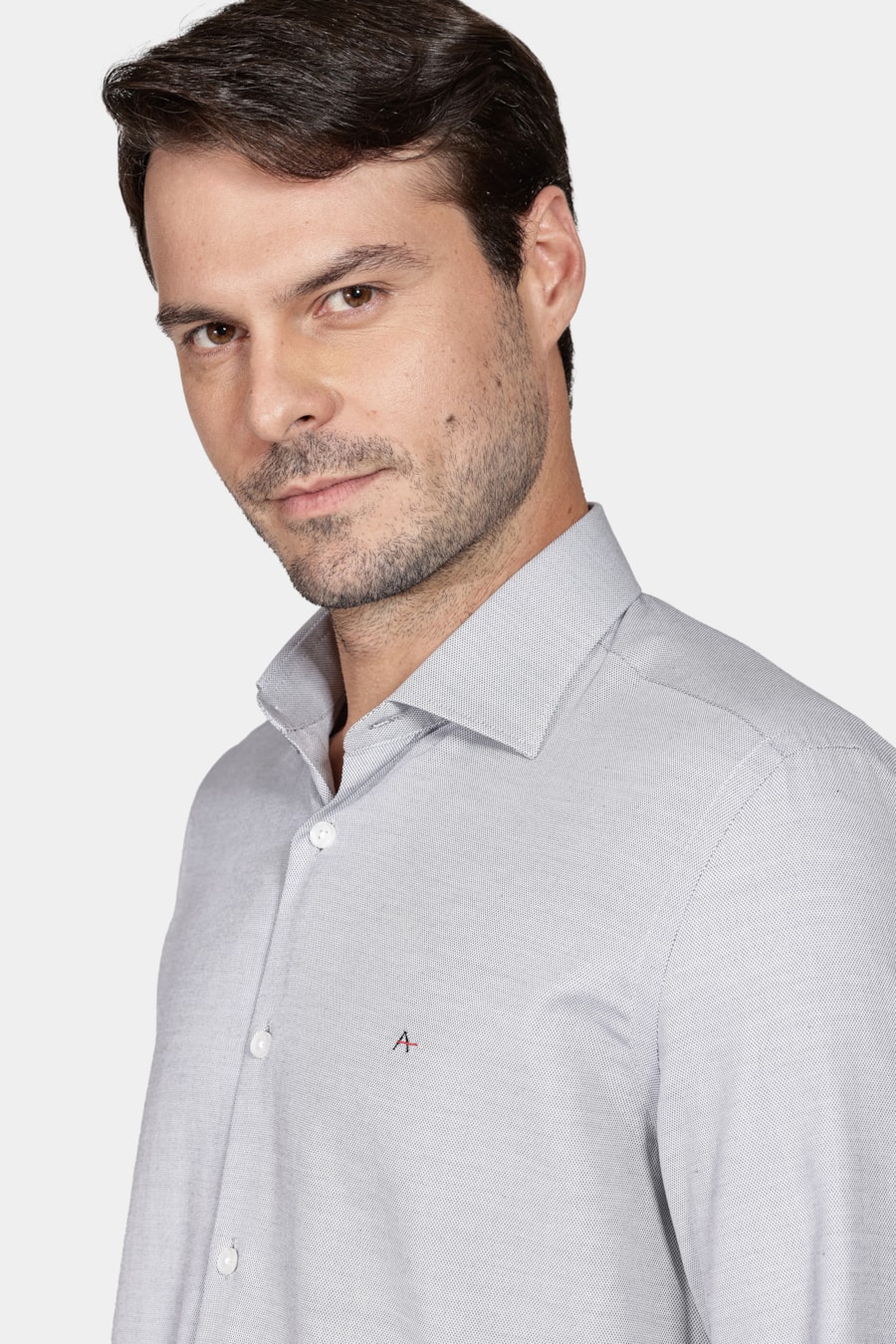 Camisa Social Slim Maquinetada Mista (Não Ativar) Cinza — foto 3 de 6