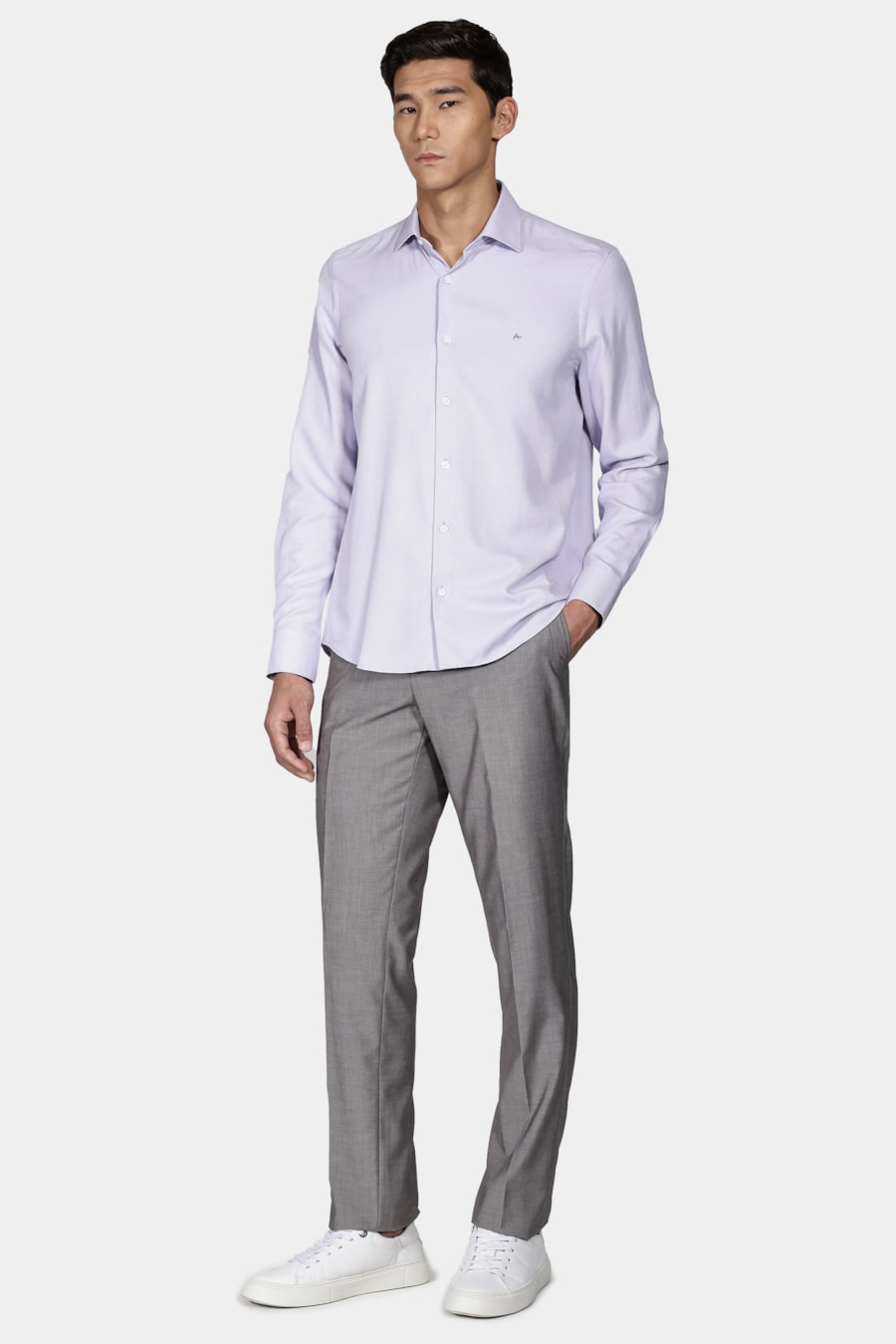 Camisa Social Slim Maquinetada Mista (Não Ativar) Lilás — foto 2 de 6