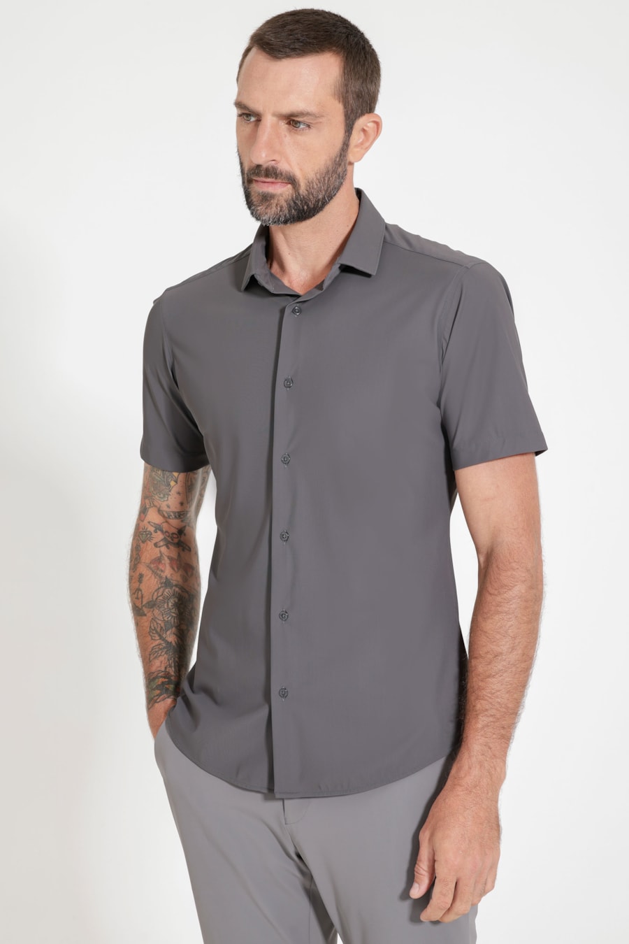 Camisa Urban Fresh Manga Curta Cinza — foto 1 de 4