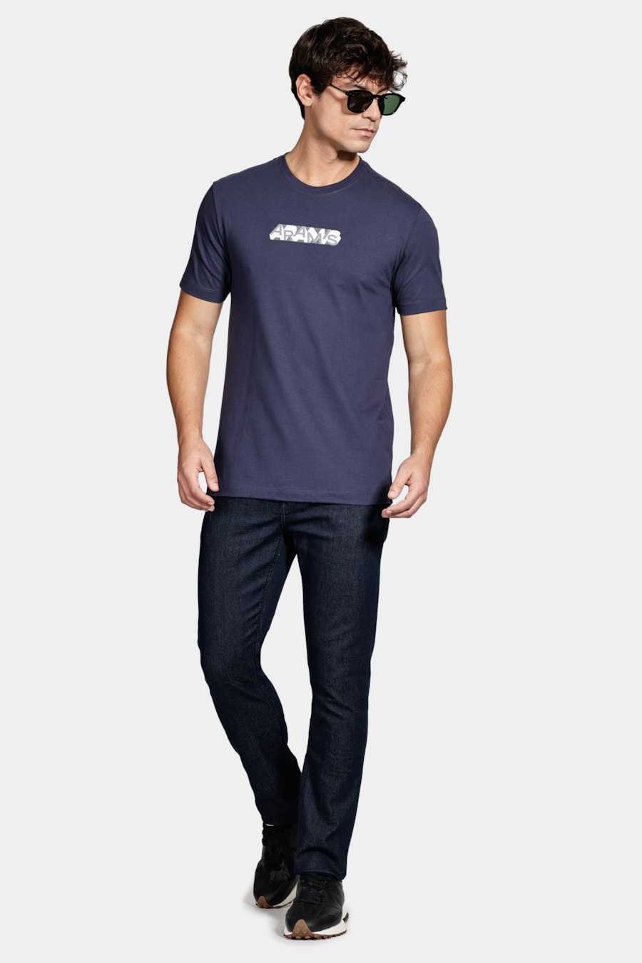 Camiseta Algodão Manga Curta Geometrica Navy — foto 2 de 5