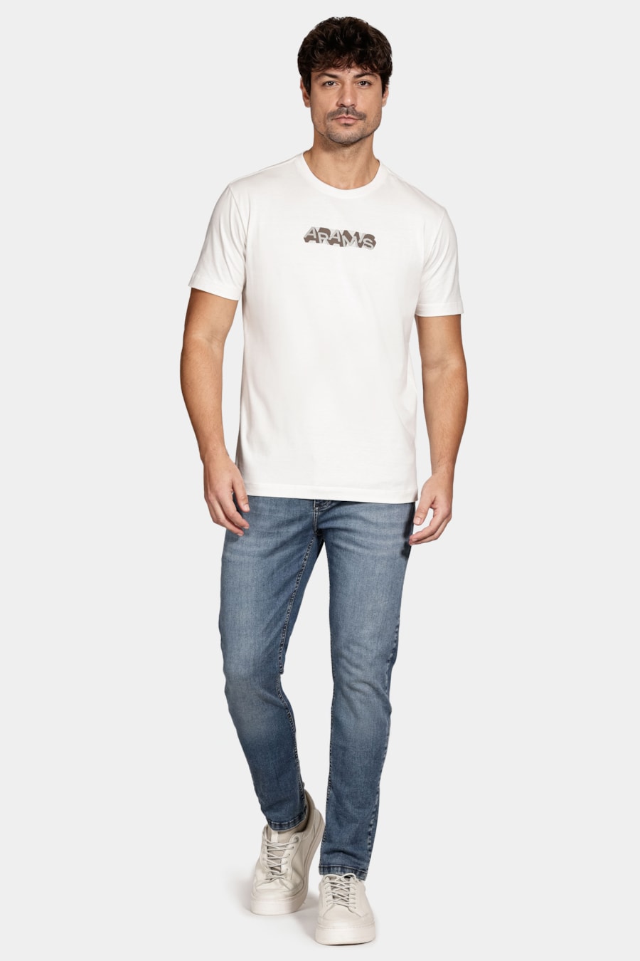 Camiseta Algodão Manga Curta Geometrica Off White — foto 2 de 5