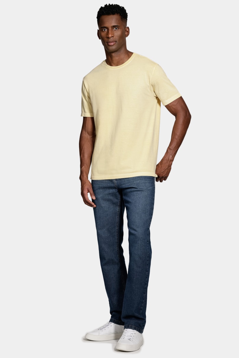 Camiseta Básica Algodão Manga Curta Bordado Amarelo Medio