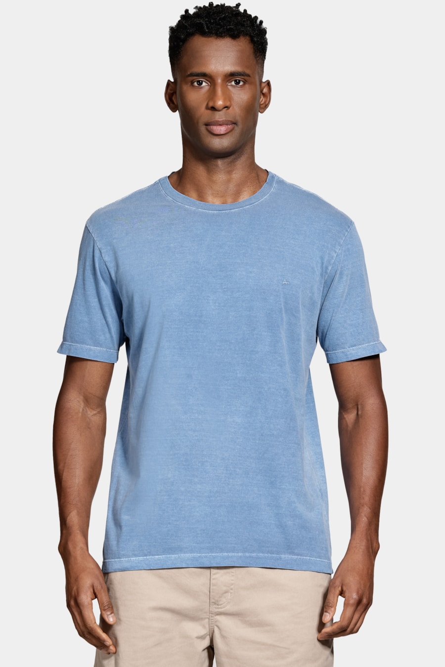 Camiseta Básica Algodão Manga Curta Bordado Azul Forte — foto 1 de 5