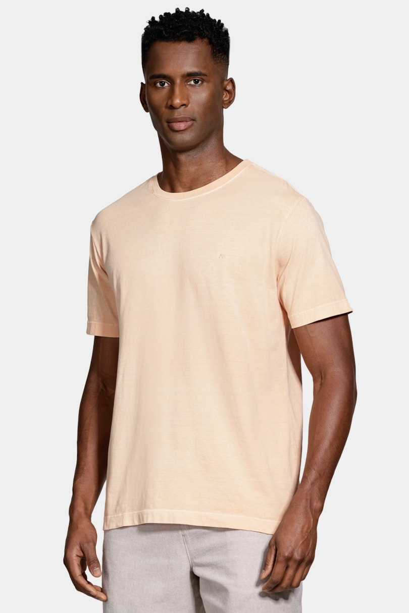 Camiseta Básica Algodão Manga Curta Bordado Salmao