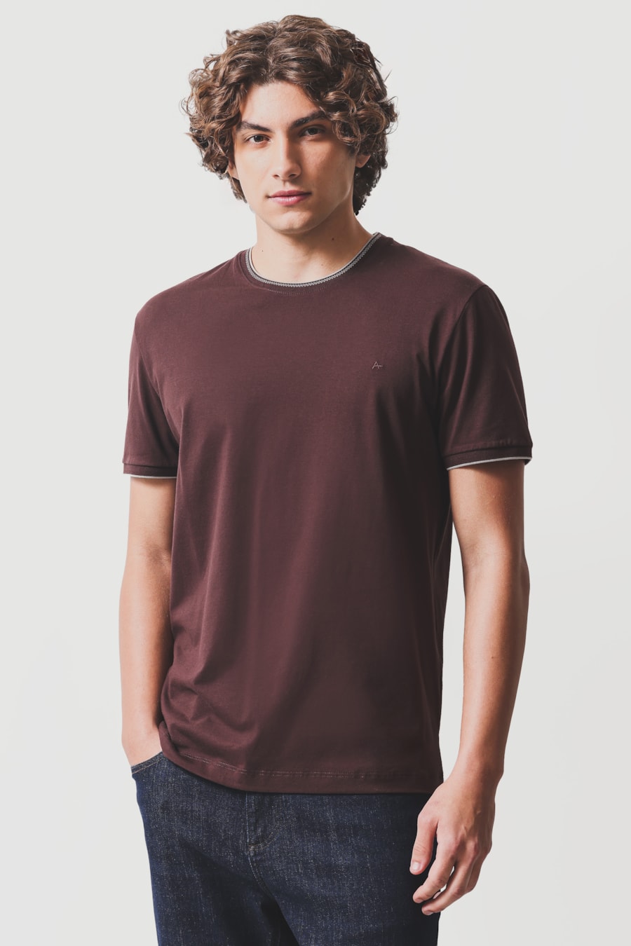 Camiseta Básica Friso na Gola Burgundy 118 — foto 1 de 5