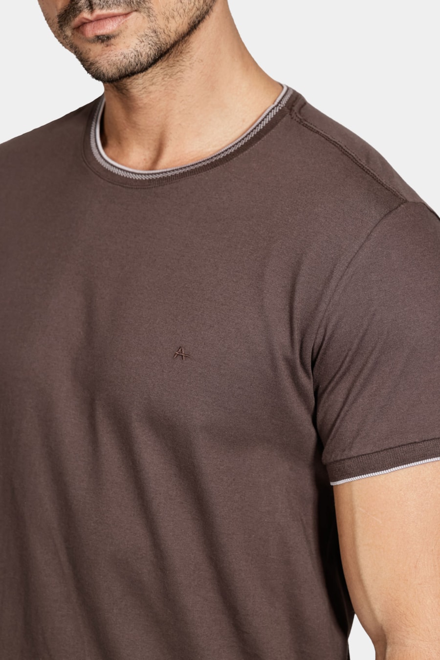 Camiseta Básica Friso na Gola Cafe C/ Cinza Claro — foto 3 de 5