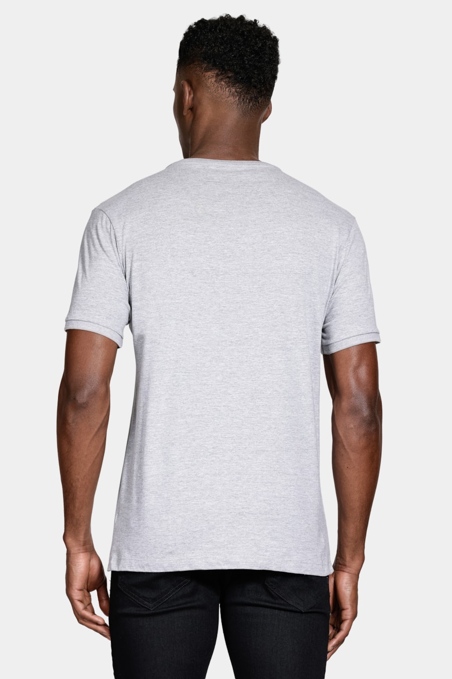 Camiseta Básica Friso na Gola Cinza C/ Cinza Claro — foto 4 de 5