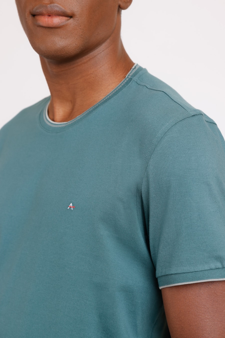 Camiseta Básica Friso na Gola Esmeralda Com Cinza — foto 1 de 2