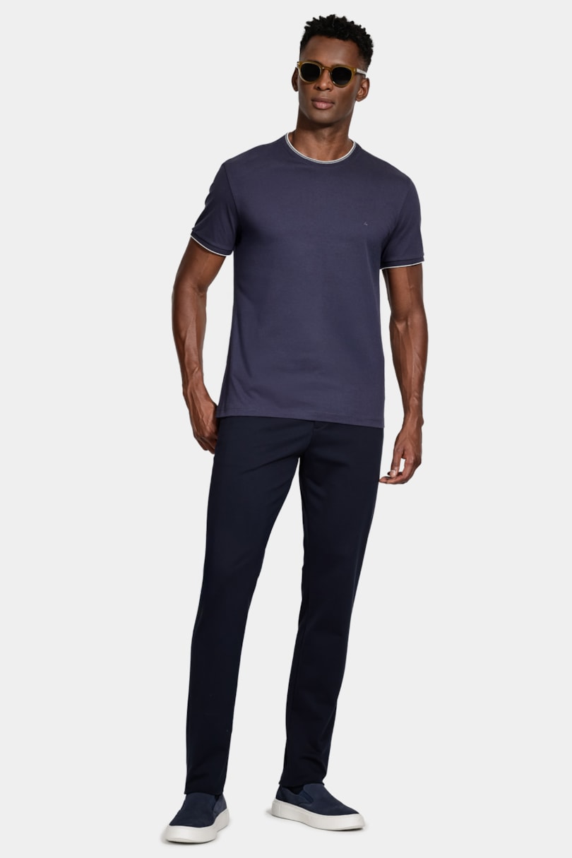 Camiseta Básica Friso na Gola Navy