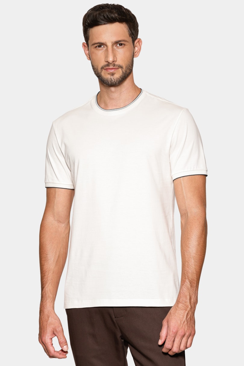 Camiseta Básica Friso na Gola Off White