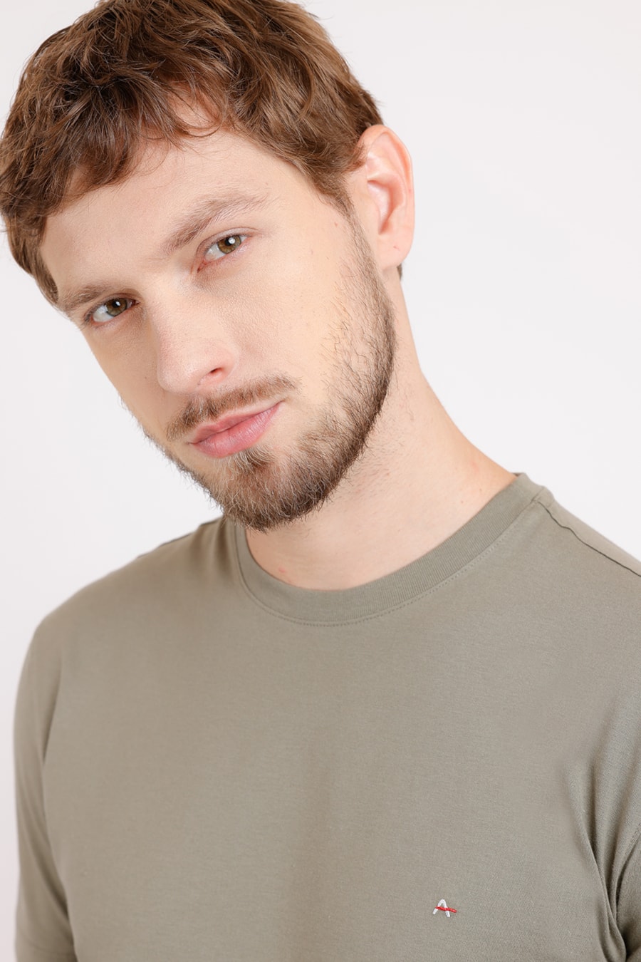 Camiseta Básica Malha Regular Verde Militar — foto 1 de 2