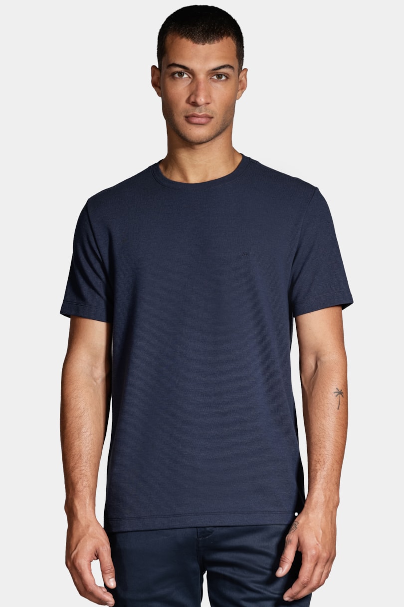 Camiseta Basica Manga Curta Com Textura Ottoman Azul Marinho