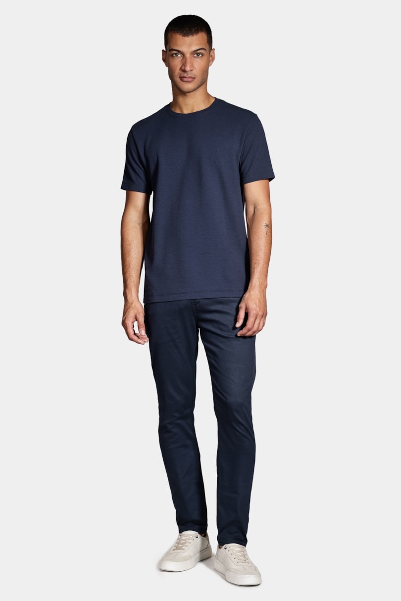 Camiseta Basica Manga Curta Com Textura Ottoman Azul Marinho
