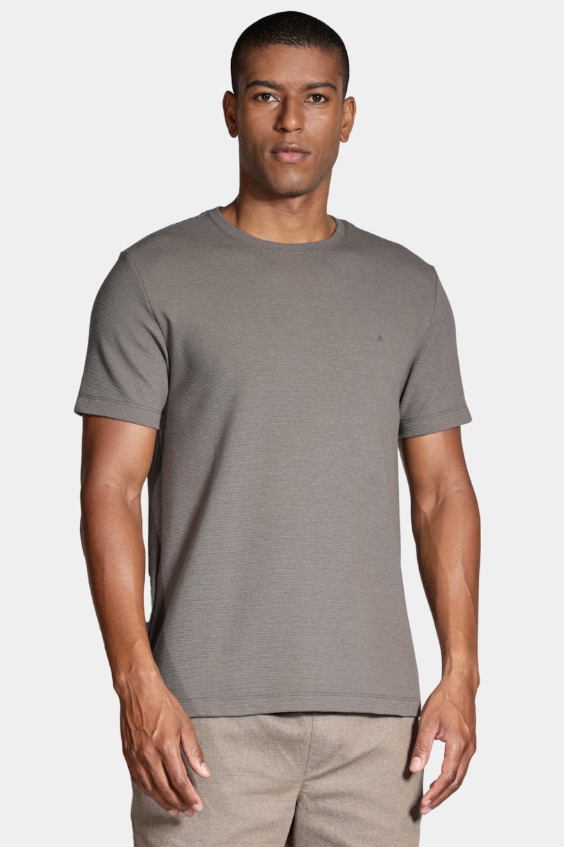 Camiseta Basica Manga Curta Com Textura Ottoman Cinza Asfalto