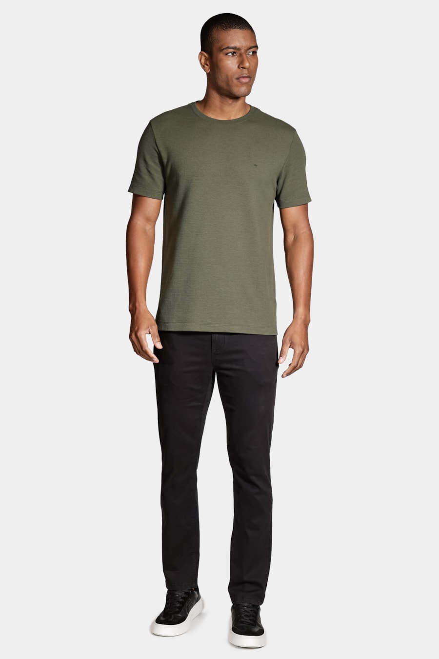 Camiseta Basica Manga Curta Com Textura Ottoman Verde Pantano — foto 2 de 5