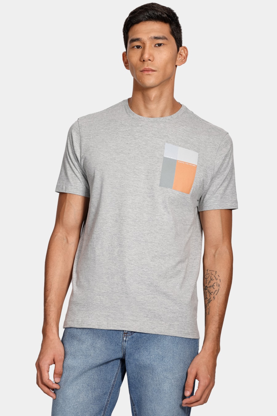 Camiseta Estampa Retângulos Cinza Mescla — foto 1 de 4