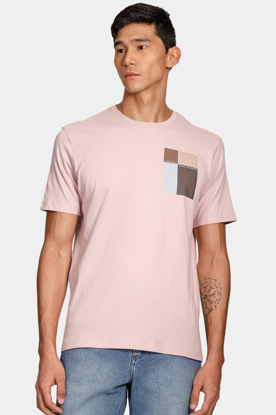 Camiseta Estampa Retângulos Rosa Seco — foto 1 de 4