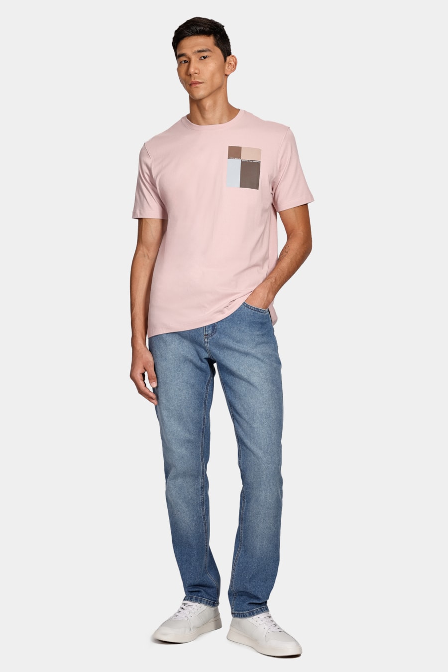 Camiseta Estampa Retângulos Rosa Seco — foto 2 de 4