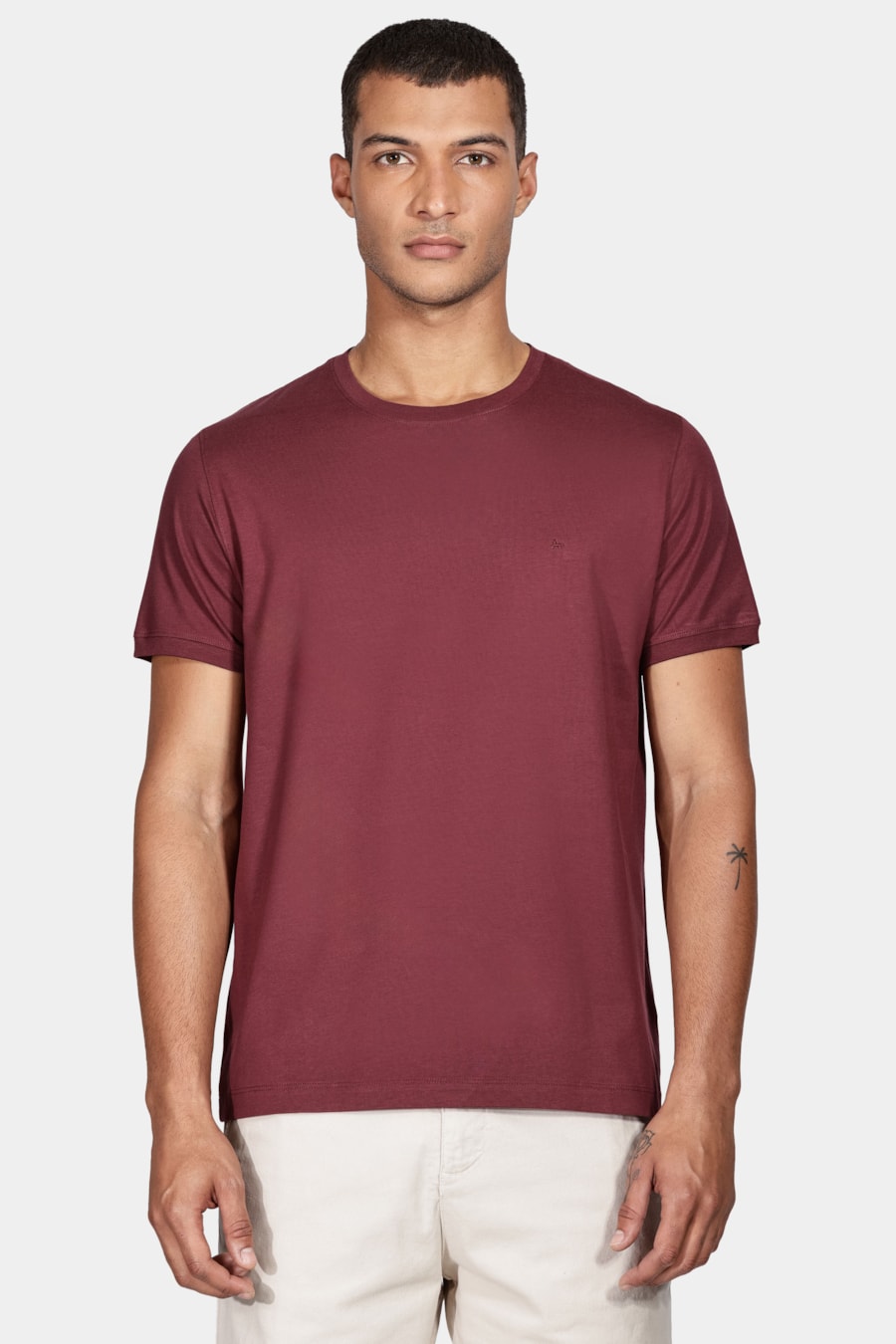 Camiseta Gola Careca de Algodão Pima Bordo Cabernet — foto 1 de 5