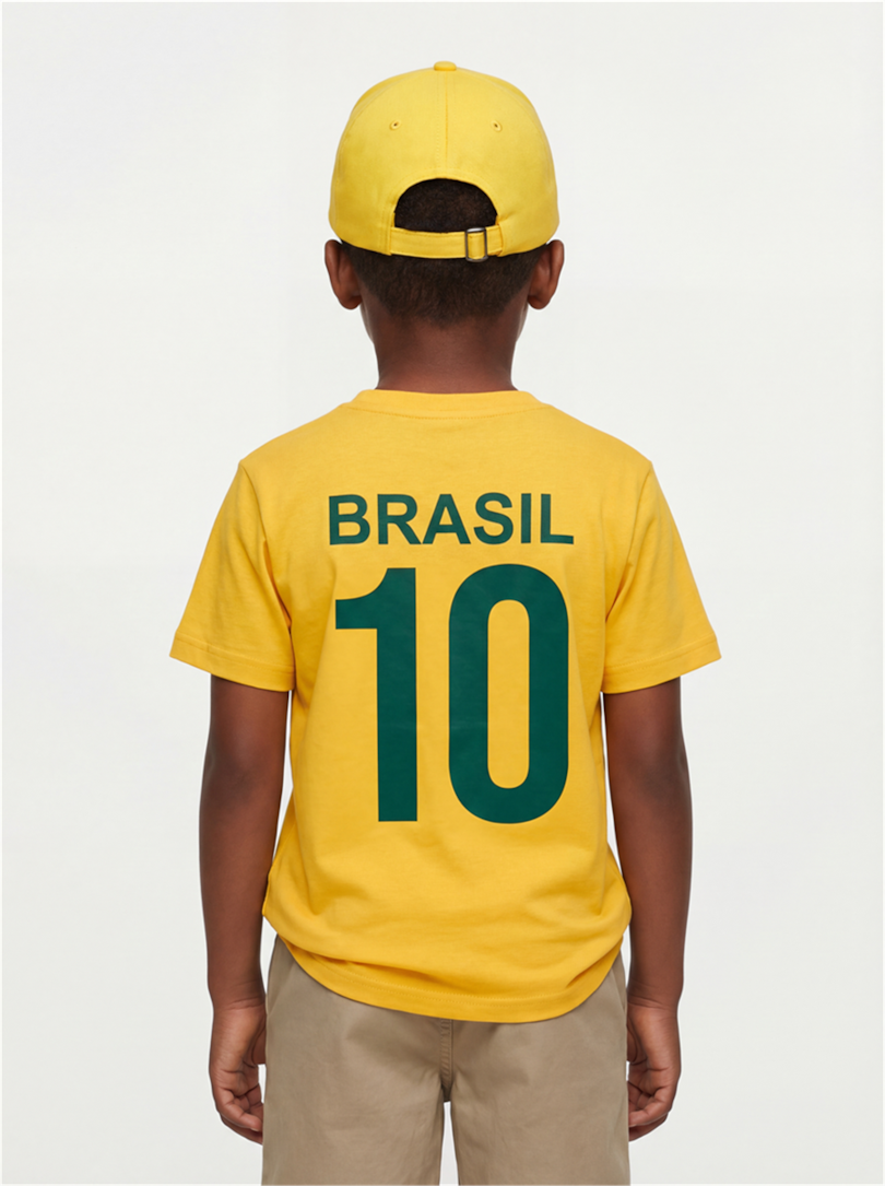 Camiseta Infantil Estampa Brasil 10 Amarelo