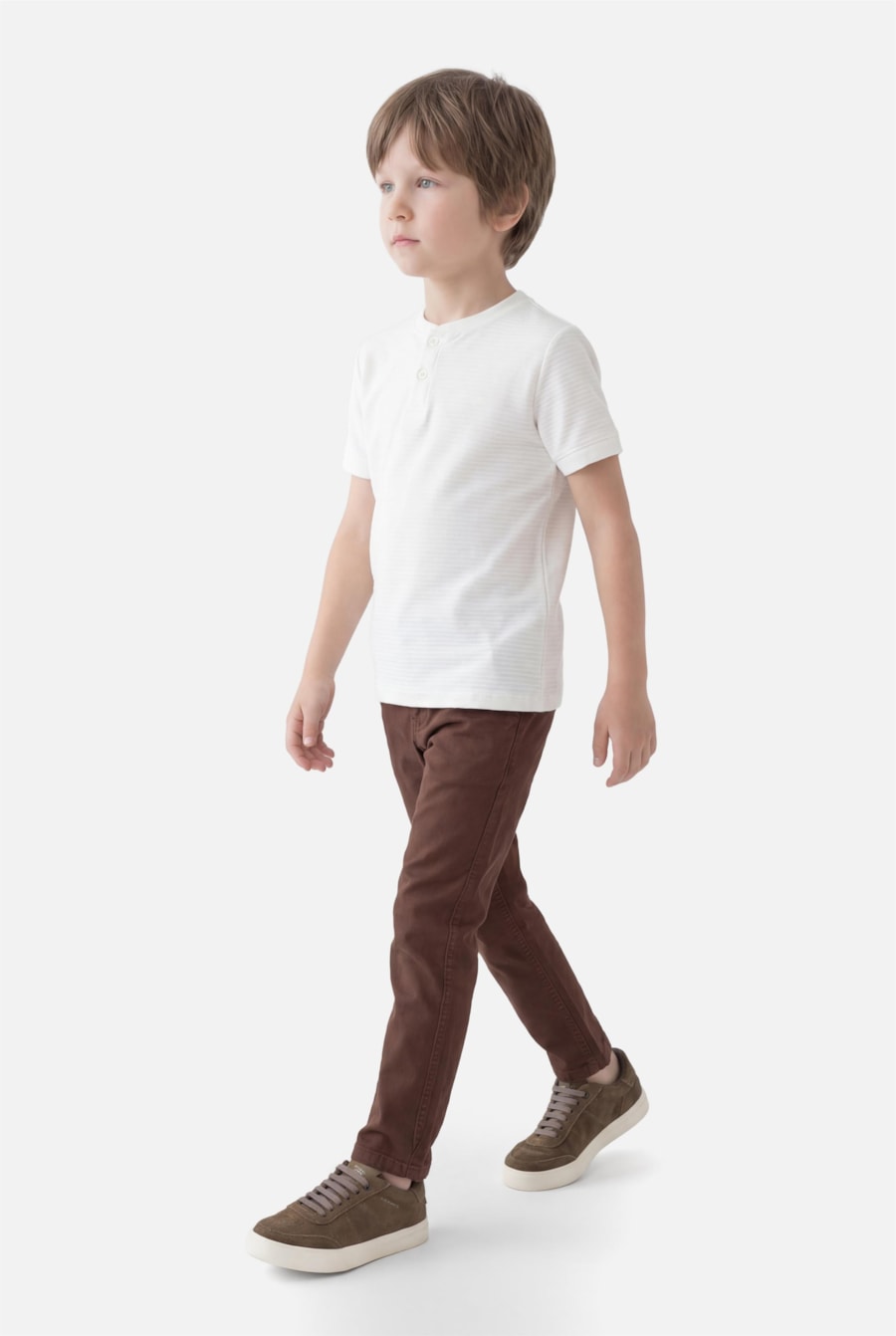 Camiseta Infantil Henley Textura Amendoa — foto 3 de 4